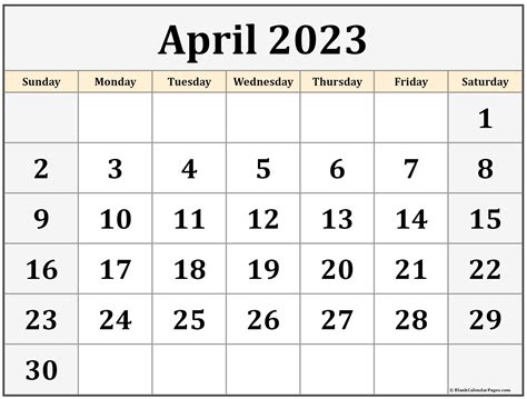 April Calendar Printable 2022